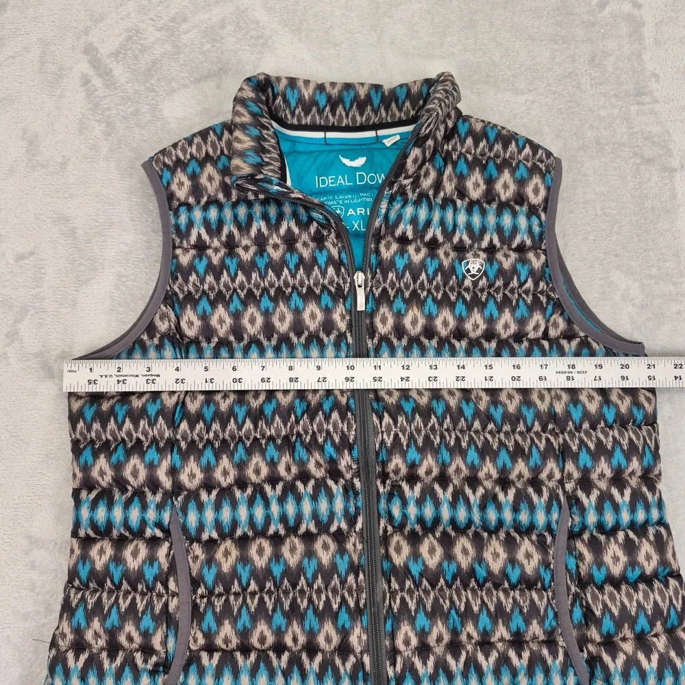 Ariat Ideal Down Puffer Vest Womens XL Blue Grey Ikat Geometric Packable Pockets